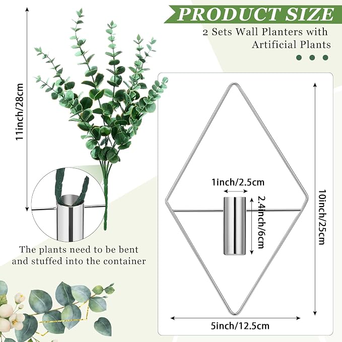 Canlierr 4 Pcs Wall Decor Hanging Planters, Eucalyptus, Silver - Image 2