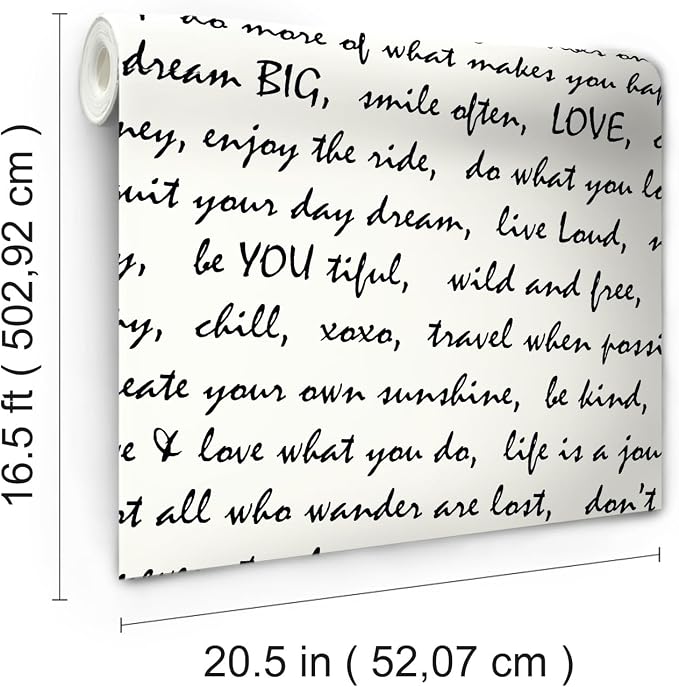 RoomMates Black Dream Big Script Peel and Stick Wallpaper, 20.5 in x 16.5 ft Roll, Vinyl, Removable, For Smooth Surfaces - Image 6
