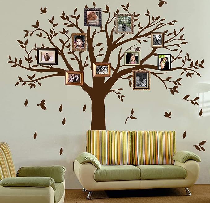 Giant Family Tree Wall Decals Photo Tree Wall Decals with Birds Wall Stickers for Living Room Nursery Bedroom Decoration (Coffee Brown) - Image 6