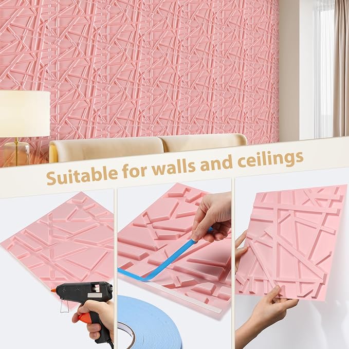 Heikki 30 Pack 3D Wall Panel for Interior Wall Décor, PVC Flower Textured Wall Panels for Living Room Bedroom Hotel Office, 11.8"x11.8", Double-Sided Tape (Pink-SZ) - Image 3