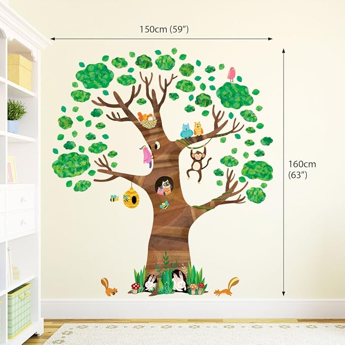 DECOWALL DL4-1709 XLarge Giant Tree and Animals Kids Wall Decals Wall Stickers (59x63 inch) Peel and Stick Removable Wall Stickers for Kids Nursery Bedroom Living Room - Image 3