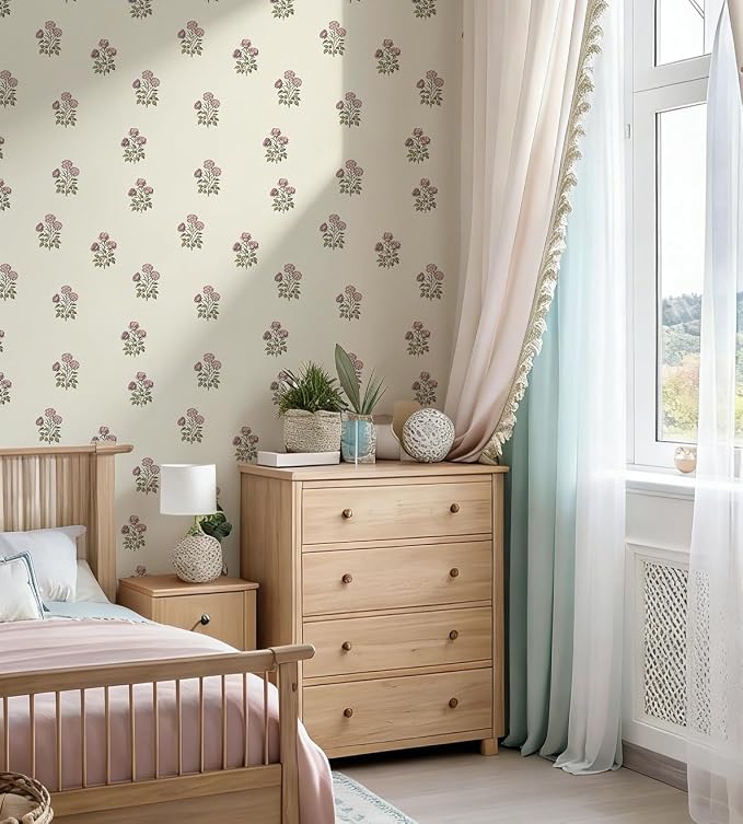 17.3" × 118.1" Vintage Floral Wallpaper Retro Rose Flower Contact Paper for Cabinets Self Adheisve Beige Floral Wallpaper for Bedroom Accent Wall Cabinets - Image 4