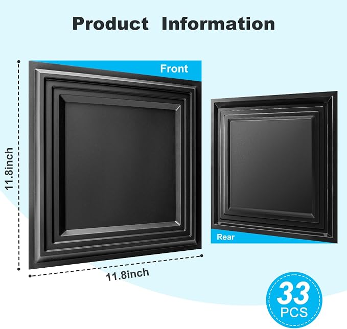 Art3d 33-Pack Accent 3D Textured Wall Panels, 11.8 x 11.8 in, Black | Wipe Clean, PVC, Water Repellent, Impact Proof, Scratch Resist, Great for Living Room, Bedroom, Gaming Room, Office - Image 7