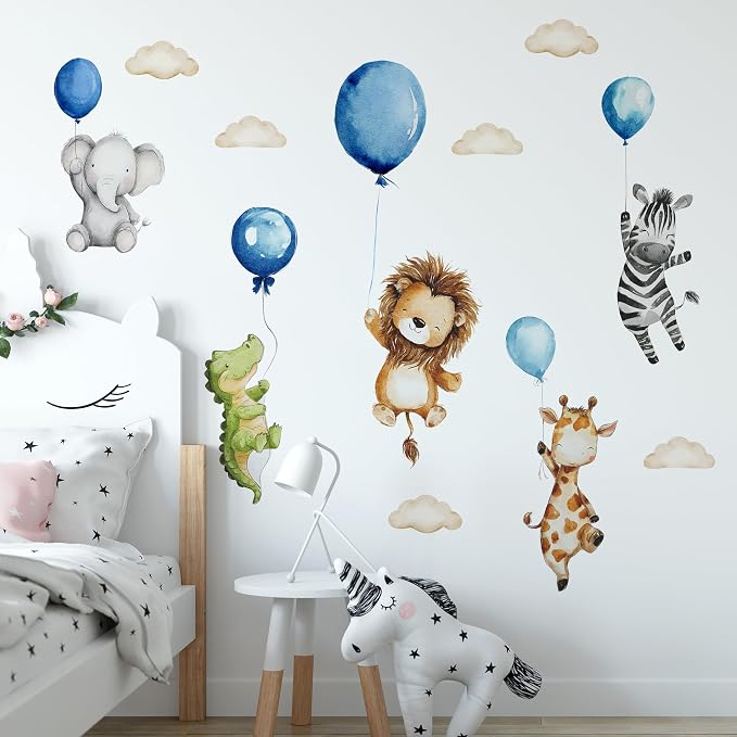 Watercolor Jungle Animal Wall Decal, Removable Nursery Woodland Animals,Cloud,Stars,Balloon Wall Stickers for Kids Boys and Girls Room, Bedroom & Toddler Room Decor (Balloon Animal Decals 44) - Image 5