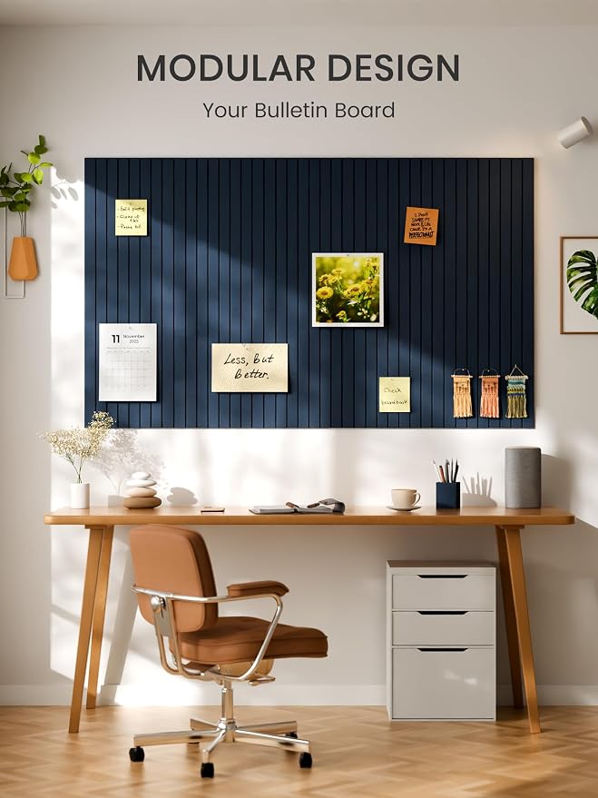 Bumusty 48"x 36" Large Felt Bulletin Board Tiles, Carbon Blue | 12-Pack Cork Board Alternative, Wall Decor, 30 Pushpins, 60 Adhesive Tabs, Vision Board, Office, Classroom, Home, Dorm - Image 7