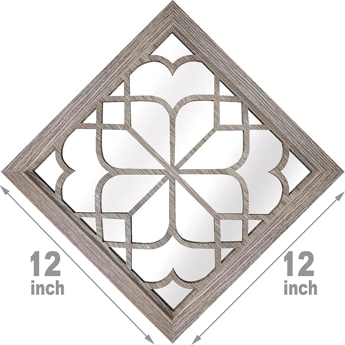 Wocred Set of 2 Farmhouse Square True Mirrors,Vintage Style Barn Wood Wall Decor, Accent Mirrors for Bathroom Renovation,Bedrooms,Living Rooms (12”x12”) - Image 7