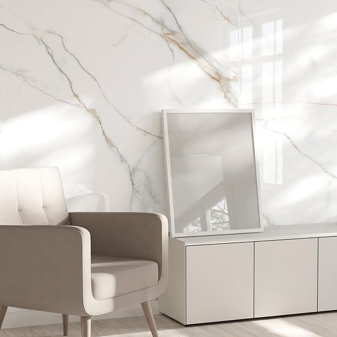 Marble Peel and Stick Waterproof Wall Paneling, 118" x 47" Statuario Gold Glossy Finish Self-Adhesive Backsplash Tile Vinyl Wall Panel for Kitchen Bathroom Wall Decor, Covers 38.75 Sq. Ft. - Image 9