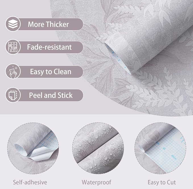 Safiyya Purple Peel and Stick Wallpaper Vintage Botanical Contact Paper Renter Friendly Floral Wallpaper 197''x17.3'' Removable Wall Paper Self-Adhesive for Bathroom Waterproof Vinyl Rolls - Image 6