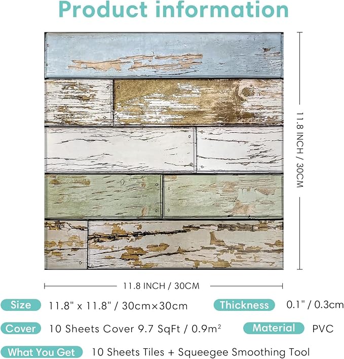 Commomy 3D Faux Wood Peel and Stick Wall Tiles 10 Pcs 11.8" x 11.8" | Ultralight Thin PVC Interior Wall Decor for Bedroom, Bathroom, Kitchen Backsplash,Living Room(9.7sq.ft) - Image 6