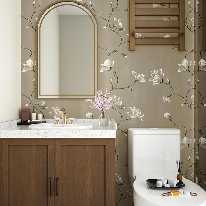 Laatse Vintage Khaki Floral Bird Wallpaper Peel and Stick 17.5" × 118" | Self Adhesive/Removable/Waterproof/Thick Vinyl Contact Paper for Bathroom Bedroom Shelf Cabinet Drawer,Prepasted,Easy Peel - Image 7