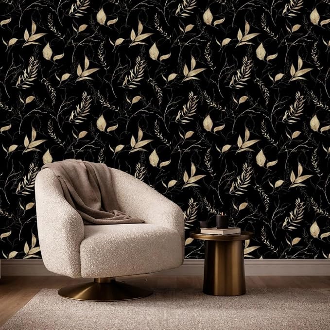 Dark Black and Gold Leaf Peel and Stick Wallpaper 17.7" x 70.8" | Self-adhesive removable waterproof leaf design for bedroom accent walls and renter friendly spaces - Image 9