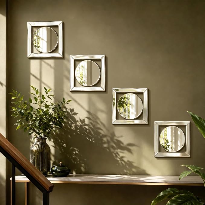 Square Decorative Wall Mirror 12 x 12 Inch, Silver Frameless Mirror Wall Decor with Beveled Edge, Modern Wall Mounted Accent Mirror for Living Room, Bedroom, Hallway, Set of 2 - Image 5