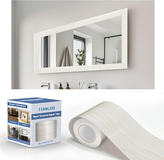 TIANLDD 27 FT Wood Grain Wallpaper Border, Removable Waterproof Mirror Border Peel and Stick,Bathroom Mirror Frame Border.(White Oak) by TIANLDD