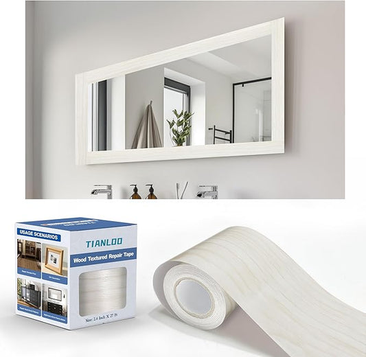 TIANLDD 27 FT Wood Grain Wallpaper Border, Removable Waterproof Mirror Border Peel and Stick,Bathroom Mirror Frame Border.(White Oak) by TIANLDD