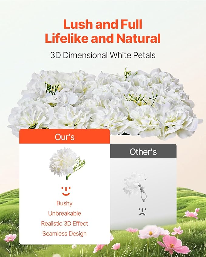 VEVOR 3D Flower Wall Panel, 24 PCS 15 x 15 inch, Artificial Floral Wall Background Mesh Backing Mat,Seamless Design&Easy Installation for Wedding Valentines Day Home Baby Party Backdrop Decor,White - Image 2
