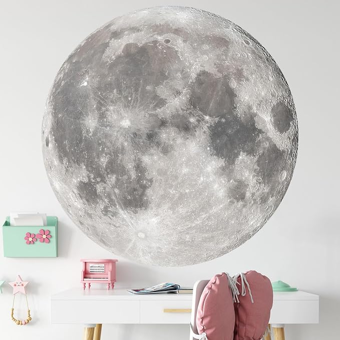 Vancoup 6 Sheets Large Moon Wall Stickers Full Moon Decor Wall Decals | Giant Moon Decal Peel and Stick Wall Murals Decor for Living Room Nursery Kids Bedroom Classroom (Silver Moon) - Image 3