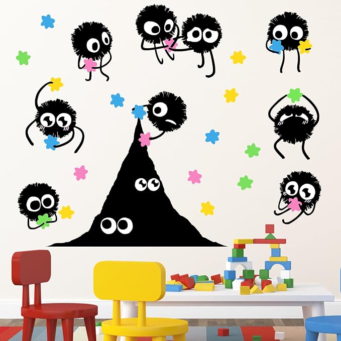 Mfault Soot Sprites Wall Decals Stickers, Colorful Hexagram Candies Dust Nursery Classroom Decorations Bedroom Playroom Art, Neutral Toddlers Boys Girls Kids Room Decor | Nursery Classroom Decorations Bedroom Playroom Art, Neutral Toddlers Boys Girls K... - Image 4