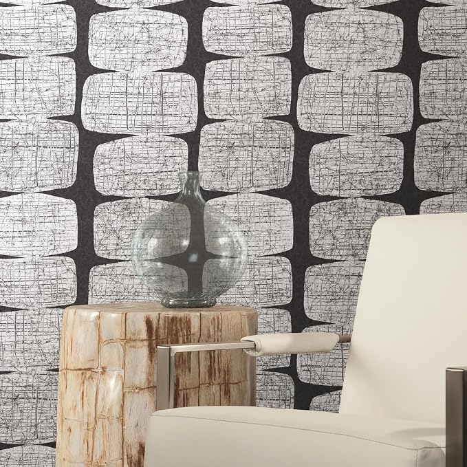 RoomMates RMK12348PL Mid-Century Beads Peel and Stick Wallpaper, Black, White - Image 2