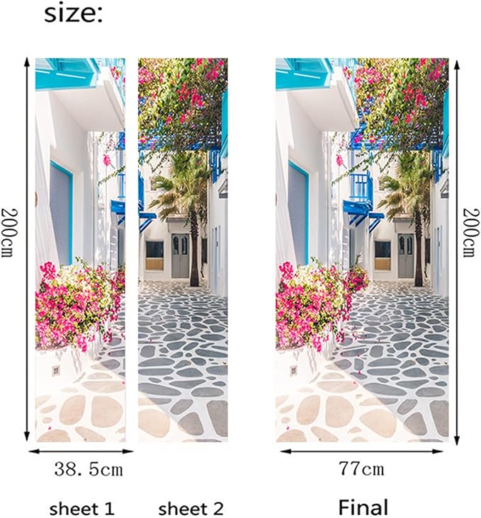 artfanke 3D Peel and Stick Door Sticker 30.3"x78.7"- Self-Adhesive Door Wallpaper Murals Decal-Romance Greek Street View Wall Poster for Home Decor (2 Sheets/Set) - Image 4