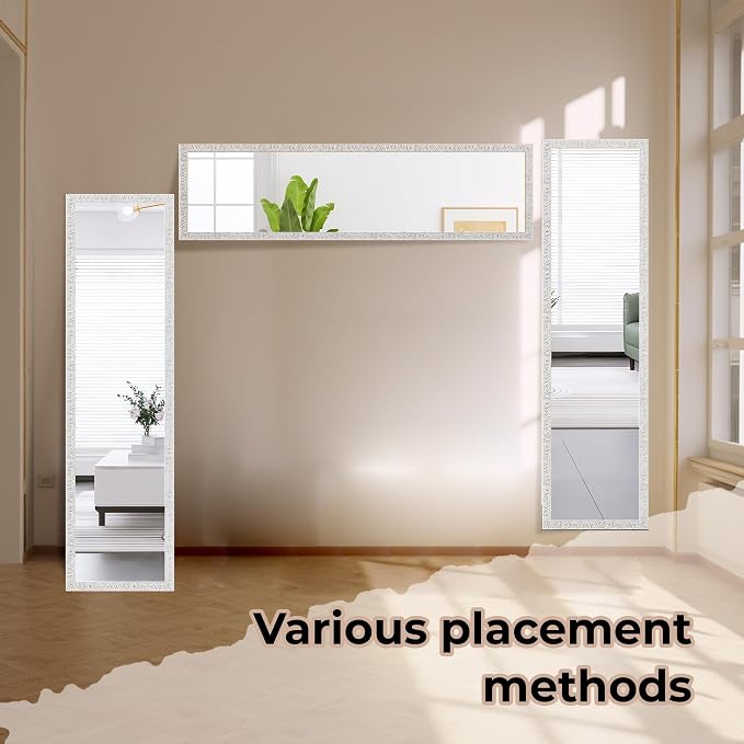 LFT HUIMEI2Y Door Mirror Full Length, Wall-Mounted Mirror White 50" x14" - Image 6
