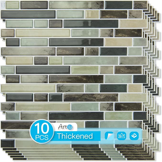 Art3d Linear Design Tile Peel and Stick Backsplash, 10-Sheet, Dark Brown | 12 x 12 Inch, Enhanced Thickness, Warp Resistant, Strong Adhesion, Sturdy, for Kitchen, Bedroom, Ideal for Home Improvement by Art3d