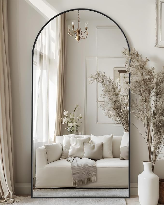 Antok Full Length Mirror, 76"x34" Floor Mirror with Stand, Black, Arched - Image 10