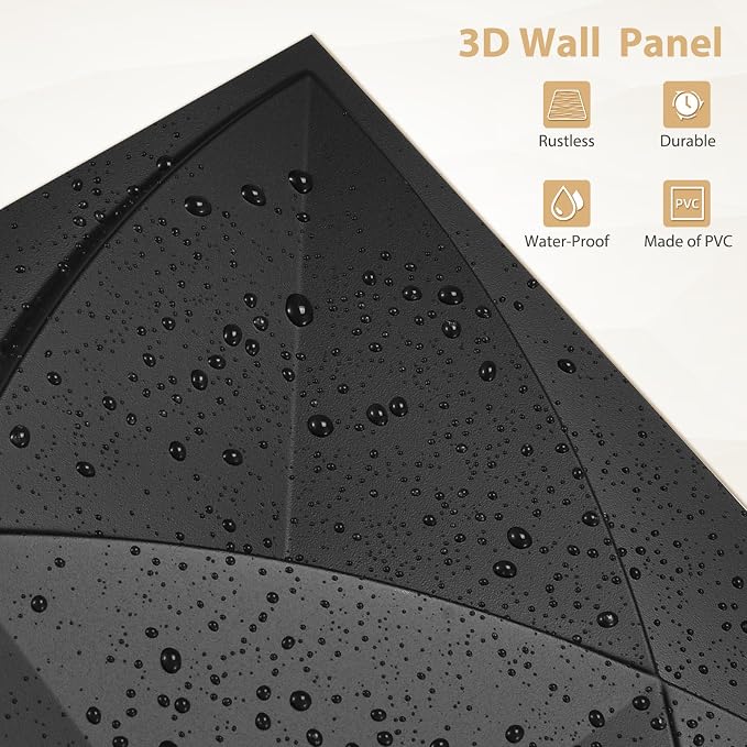 Heikki 30 Pack 3D Wall Panel for Interior Wall Décor, PVC Flower Textured Wall Panels for Living Room Bedroom Hotel Office, 11.8"x11.8", Double-Sided Tape (Black-LJH) - Image 2