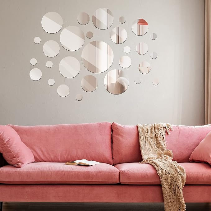 Jetec 28 Pcs 28 Pcs Round Glass Mirror Tiles for Wall - Image 4