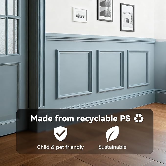 Upick Peel and Stick Wainscoting Pre-Cut Wall Molding Kit, 20"x20", 3-Frame | PS Panels,Moisture Resistant,Pre-Primed,DIY Installation,Accent Walls,Living Room,Hallway,Bathroom,Trim for Walls - Image 4