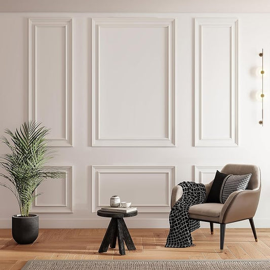JBER Peel and Stick Wall Molding Kit, 6 Pre-Cut Bilinear Frame Panels | Ready-to-assemble pre-cut molding, 3D trim panels for interior wall décor, living room & bedroom accent wall by JBER