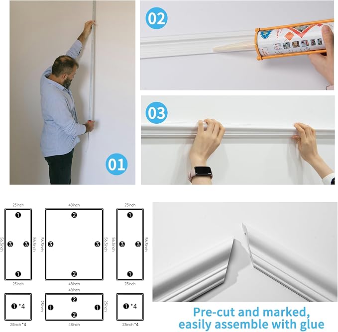 Art3d Pre-Cut Wall Molding Set, Ready-to-Assemble Panels, 3 Top 3 Bottom | Ready-to-Assemble Wainscoting Panel, High-Impact, Precision Pre-Cut, DIY-Friendly, Ideal for Indoor Wall Decor, Accent Walls - Image 8