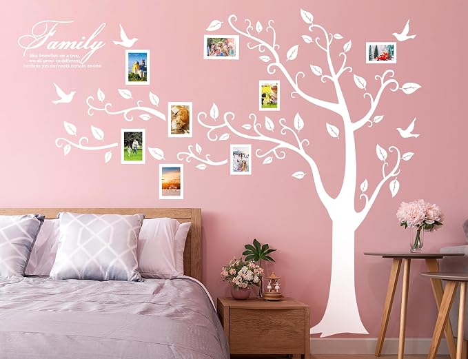 Large Family Photo Tree Wall Sticker 3D Peel and Stick Vinyl Photo Frame Tree Wall Decals Removable Quotes Leaf and Birds Wall Decor for Home Kids Bedroom Living Room Classroom Nursery L White - Image 5