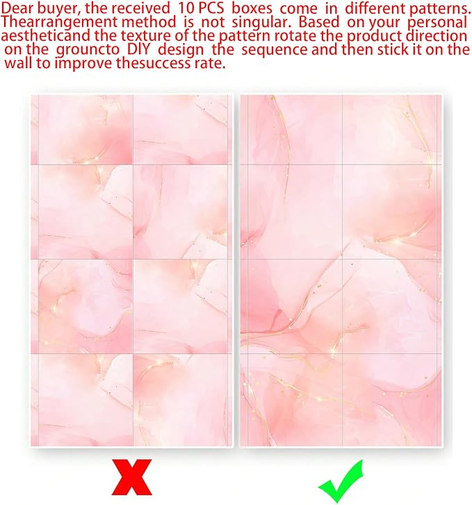 Chejiaye 10pcs Marble Peel and Stick Backsplash Waterproof Washroom Wall Panels, Peel and Stick Tile, PVC Foam Wall Panels for Kitchen,Bathroom,Living Room,Pink Wallpaper(Not Real Tile,11.8" x 11.8") - Image 8