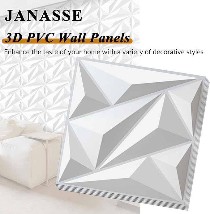 3D Wall Panels White PVC Wall Panels for Interior Decor 12"x12" | 3D White Wall Panels for Living Room, Bedroom, Gaming Room Decor, Lobby Office Accent Walls, 20 Pack Covers 19.Sq.Ft. - Image 2