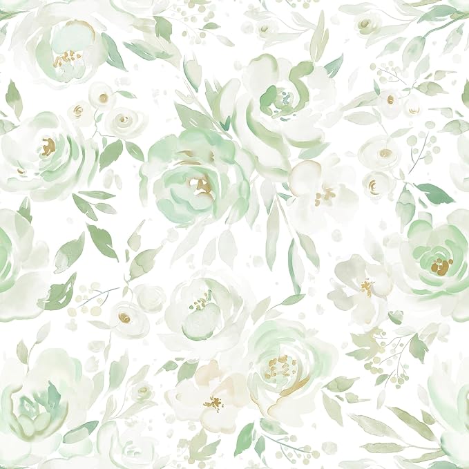 Ismoon Green Floral Peel Stick Wallpaper Boho Stick on Wallpaper | Watercolor Contact Paper for Cabinet Removable Self Adhesive Vinyl Wallpaper for Girl Bedroom Accent Wall Decor 17.3x393in by Ismoon