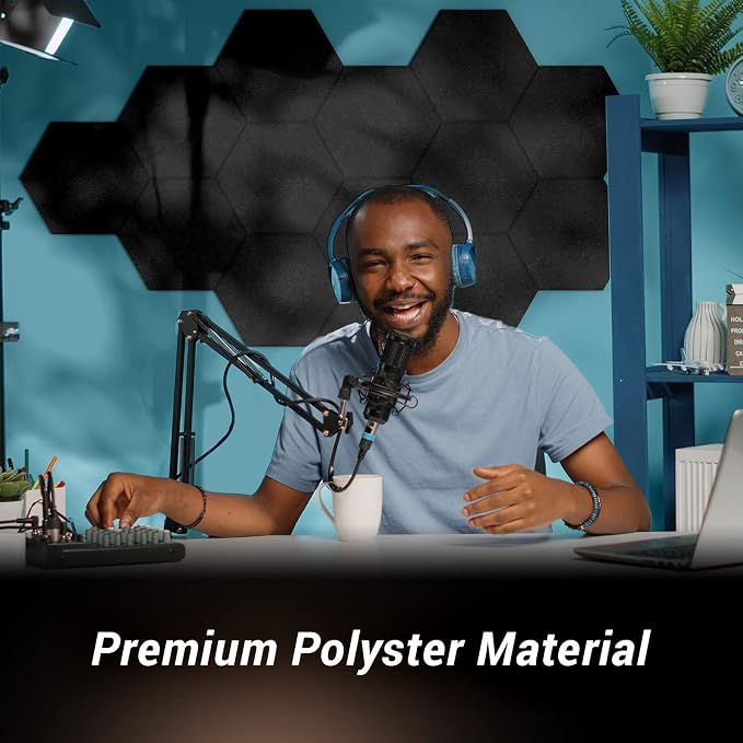 18 Pack High Density Hexagon Acoustic Panels, TONOR 12"x 10"x 0.4" Soundproof Wall Panels, Sound Absorbing Panels for Interior Wall Décor, Peel and Stick Modern for Studio, Office, Home, Black - Image 2