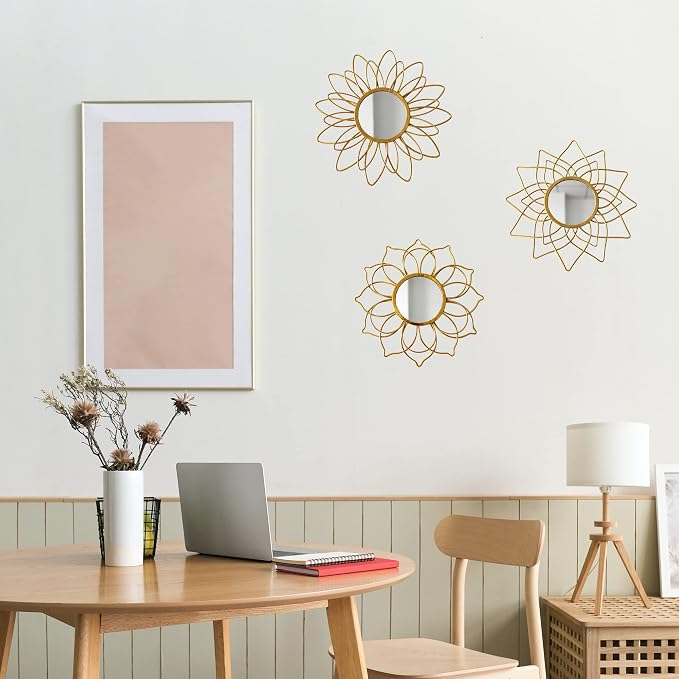 Champagne Gold Round Mirrors for Wall, Decorative Mirrors for Wall Decor - Image 3