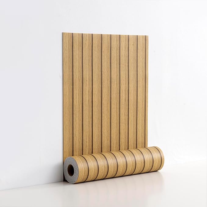 Teak Yellow Peel and Stick Slat Wall Panels,Wood Grain Paneling | (118"x15.75",13Sq.ft)Self-Adhesive,Soundproof,Moisture-Resistant,3D,Faux Wood Panels,for Bedroom,Bathroom,Entryway by LVSHI