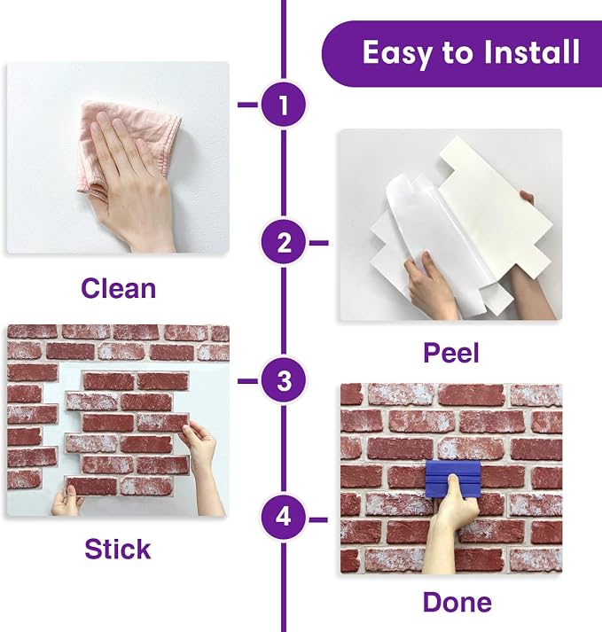 3D Faux Brick Wall Panels Peel and Stick, Designed for Quick DIY | Whitewash Red, 10 Pcs 11.8" x 11.8", Small Brick-Look, Light PVC Fake Brick Covering for Wall Renovation, Cover 9.7 sq ft - Image 6