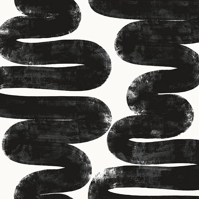 Tempaper x Bobby Berk White & Black Wiggle Room Removable Peel and Stick Wallpaper, 20.5 in X 16.5 ft, Made in The USA by TempaperCo