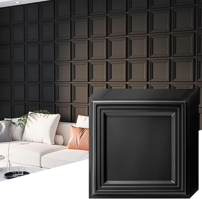 Art3d 33-Pack Accent 3D Textured Wall Panels, 11.8 x 11.8 in, Black | Wipe Clean, PVC, Water Repellent, Impact Proof, Scratch Resist, Great for Living Room, Bedroom, Gaming Room, Office by Art3d