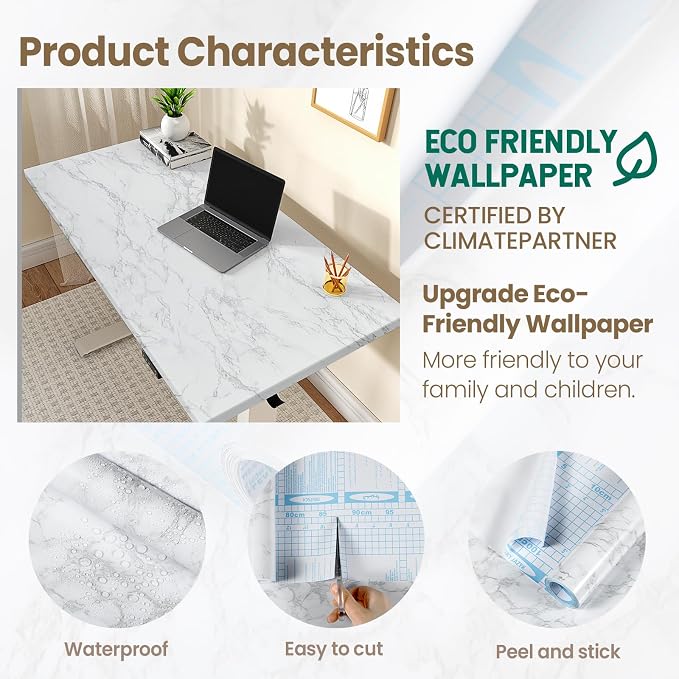 Marble Contact Paper White Extra Wide Peel and Stick for Kitchen Countertop | 47.2" x 197" Marble Wallpaper Granite Grey Thick PVC for Cabinet Furniture Renovated Removeable Without Leaving Glue Upgrade - Image 2