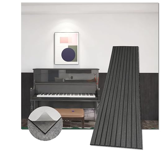 Modern Self-Adhesive Black Wood Slat Wall Panels, Peel and Stick, Decorative Wall Covering, 8-Pack 47.24x11.81in. Natural Wood Surface (Ebony) by eazart