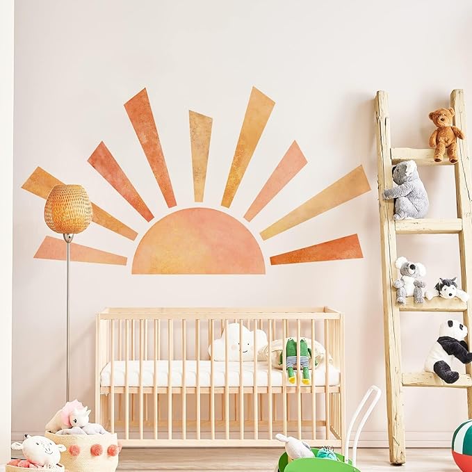 67.7x38.9 Inch Boho Half Sun Wall Decal - Watercolor Modern Mural, Removable Peel and Stick Vinyl Stickers for Classroom, Living Room, Bedroom, Playroom Decor by Denylopro