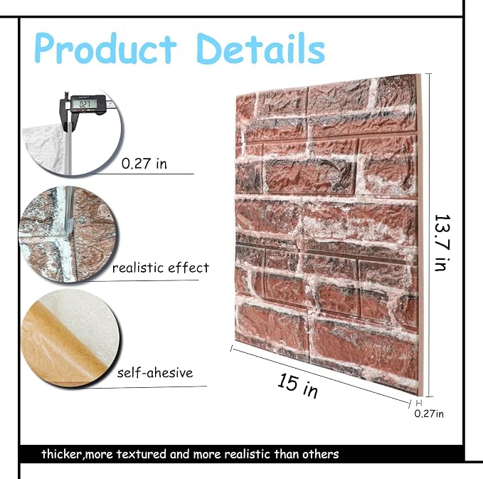Faux Brick Wall Panels, 20 PCS, Red | 3D Wall Panels Peel and Stick, XPE Foam 3D Wallpaper, Self-Adhesive Faux Stone Wall Panels for Bedroom, Stairs, Kitchen - Image 2