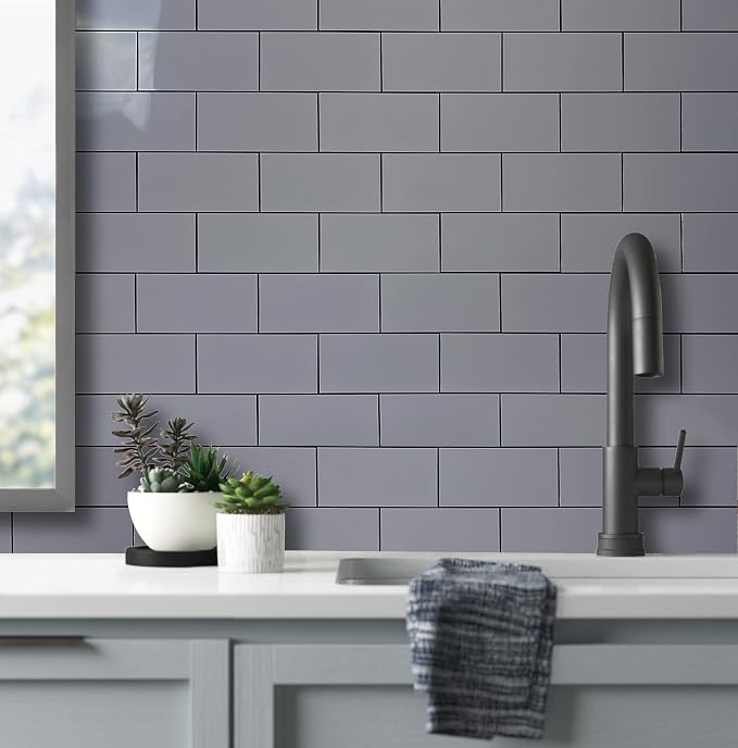 AULIGET 100-Piece Polished Grey Thick PVC Peel and Stick Backsplash, 3" x 6" Waterproof Subway Tile Peel and Stick Wall Tiles for Kitchen & Bathroom - Image 3