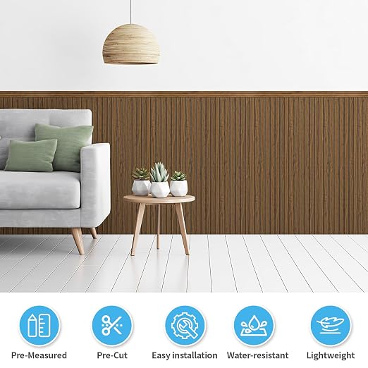 Art3d Beadboard Wainscoting Wall Panel Kit for Wall, 37.8 x 9.84 Inch, Teak | 12-Piece Panels + 4 Edge Trims, 31 Sq.Ft. Coverage, Lightweight, Water-Resistant, Easy to Trim, for Living Room, Bedroom - Image 4