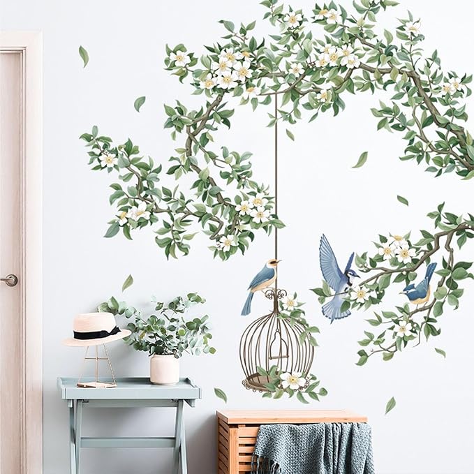 White Flower Wall Stickers, Removable DIY Romantic Cherry Blossom Tree Wall Murals Peel and Stick Wall Art Stickers Home Decor for Gilrs Bedroom Nursery Rooms Living Room - Image 3