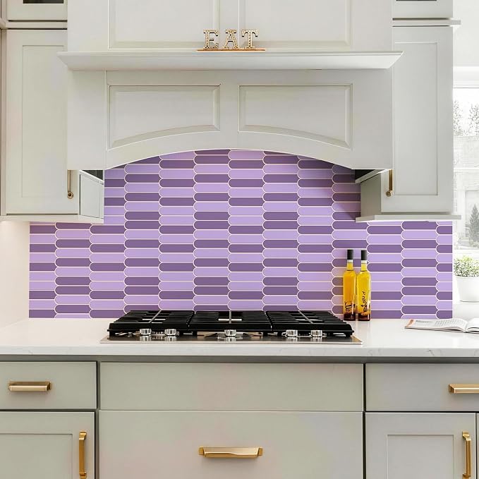 Joysticky 10-Sheet Peel and Stick Backsplash, 12" * 12" Crystal Texture Stick on Tiles Backsplash for Kitchen & Bathroom，Thicker Design Peel and Stick Wall Tiles（Light Purple） - Image 6