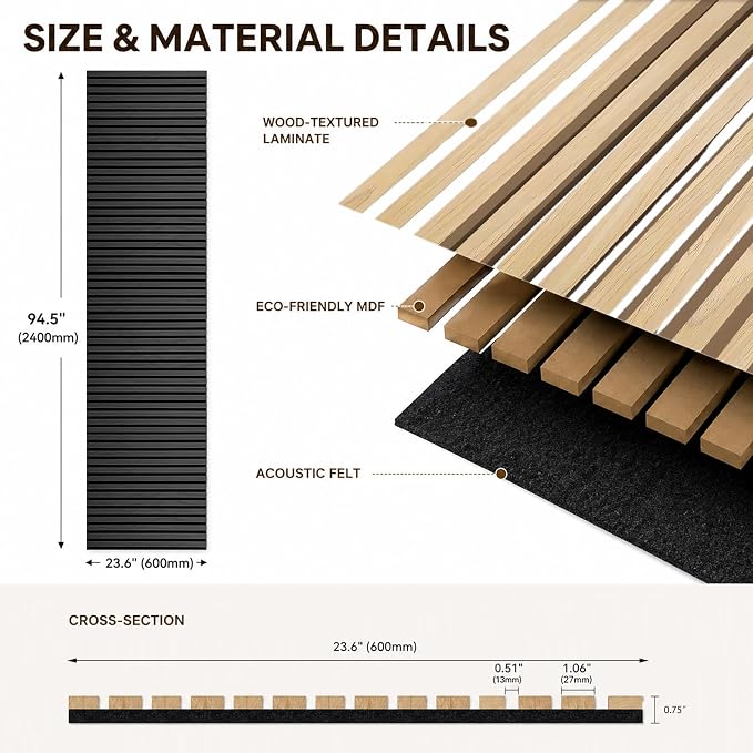 Acoustic Wood Panels for Wall,3D Flexible Fluted Sound Slat Panel,Dark Grey | Soundproof ,Absorbing,Noise Cancelling,94.5 x 23.6in - Image 2